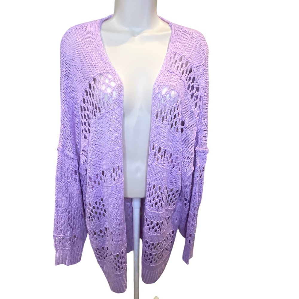 Light Purple Pointelle Open Knit‎ Oversized Cardigan XXL Lavender